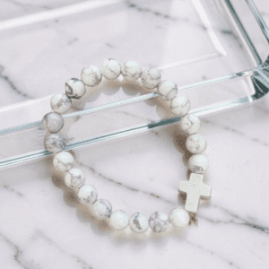 White Stone Bracelet with Cross